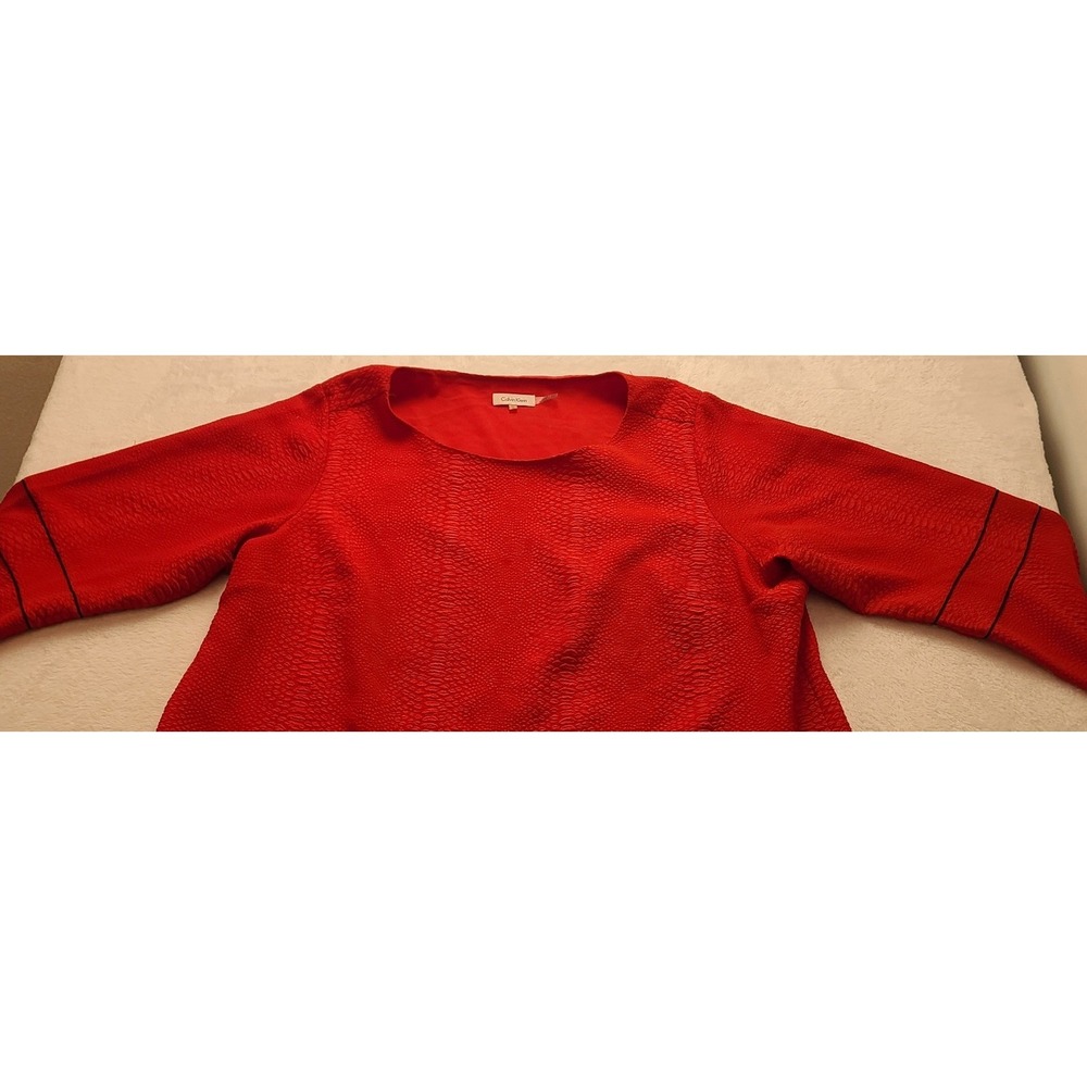 Calvin Klein Red Snakeskin Textured Blouse Scoop Neck 3/4 Sleeve Plus Size 3X - Picture 11 of 12